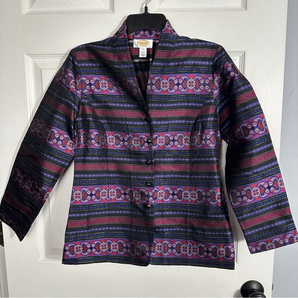 Talbots Petites sz 4 silk brocade kimono jacket,, metallic - Picture 1 of 11